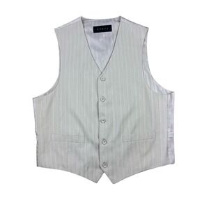 Vinci Men's Suit Vest 42L Tan White Pinstripe 5 Button Satin Back Poly Rayon